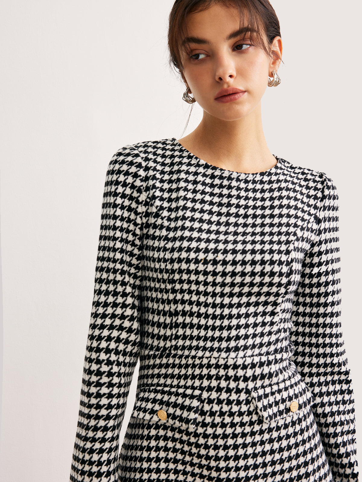 Houndstooth Panel Short Dress