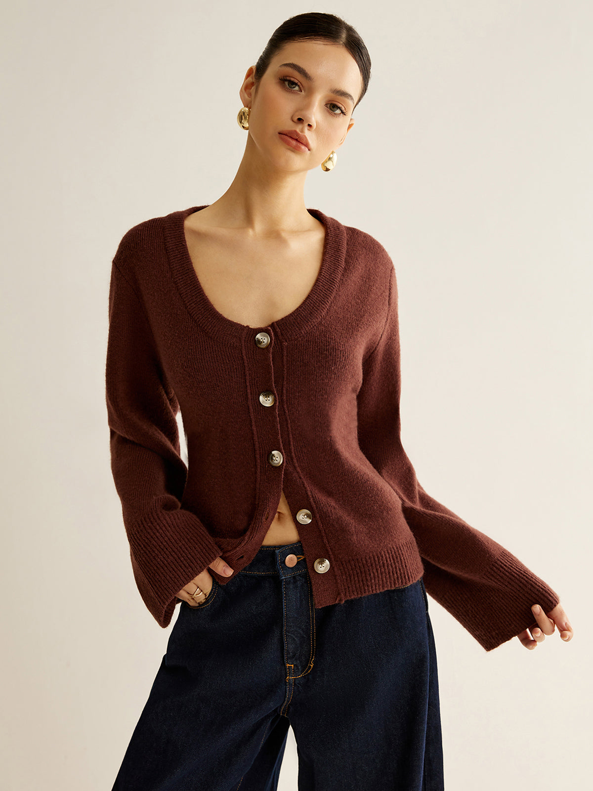 Elegant Button Slim Knit Top