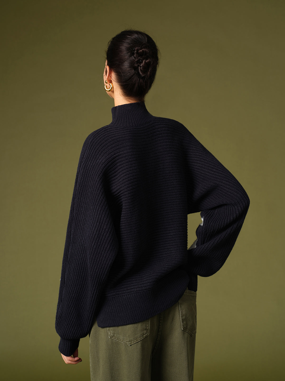 Mock Neck Contrast Binding Sweater