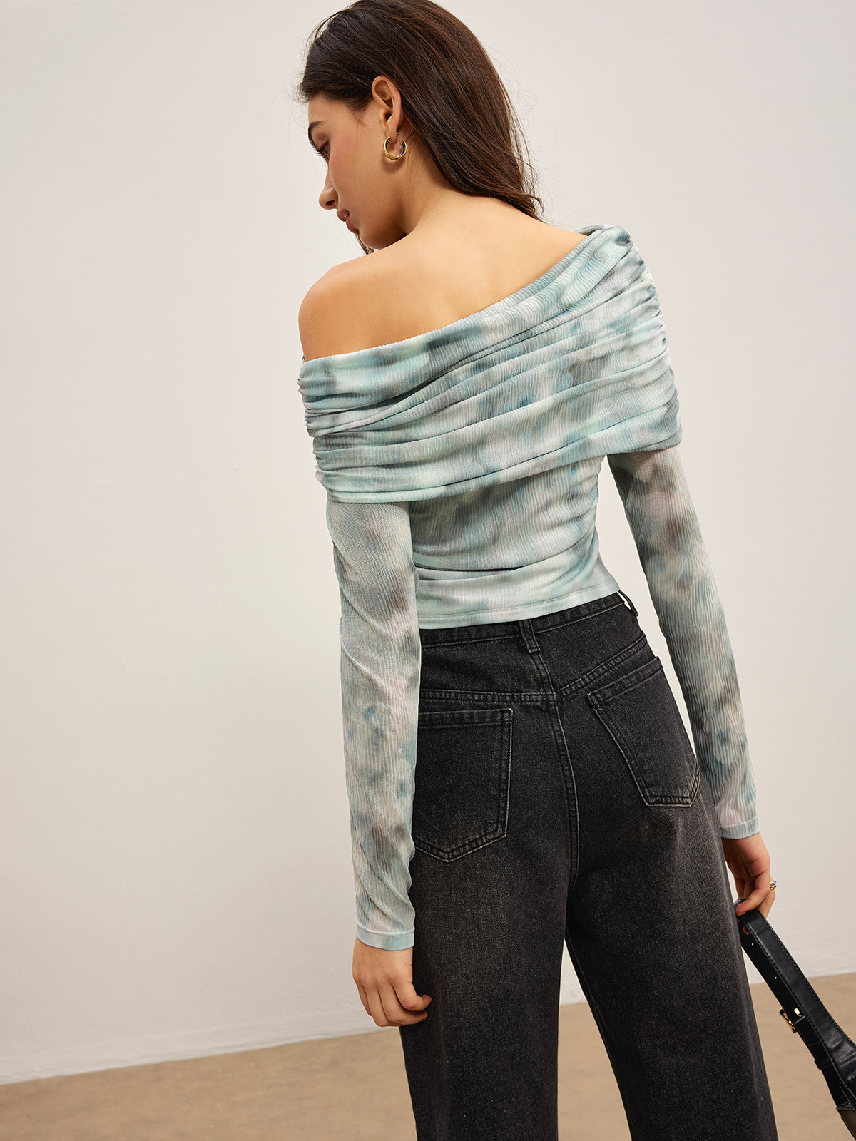 Tye Dye Printed Ruched Mesh Blouse