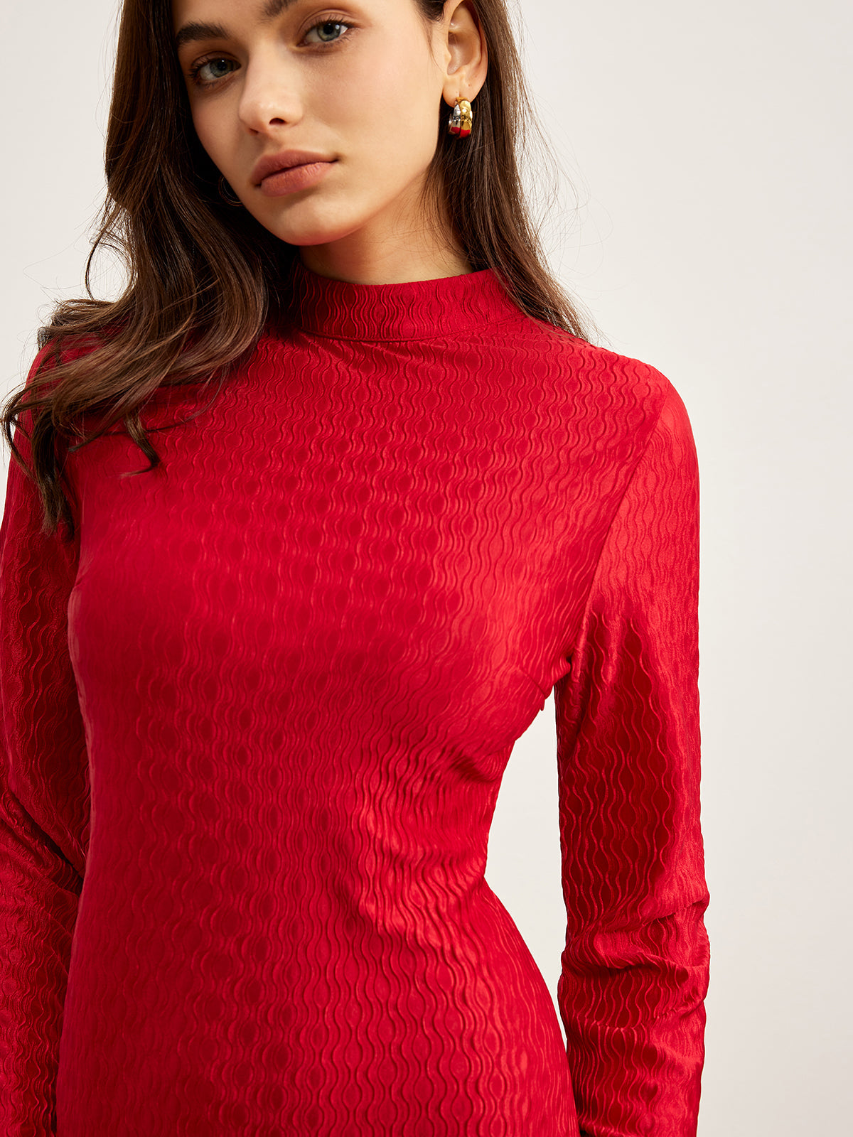 Mock Neck Textured Dress