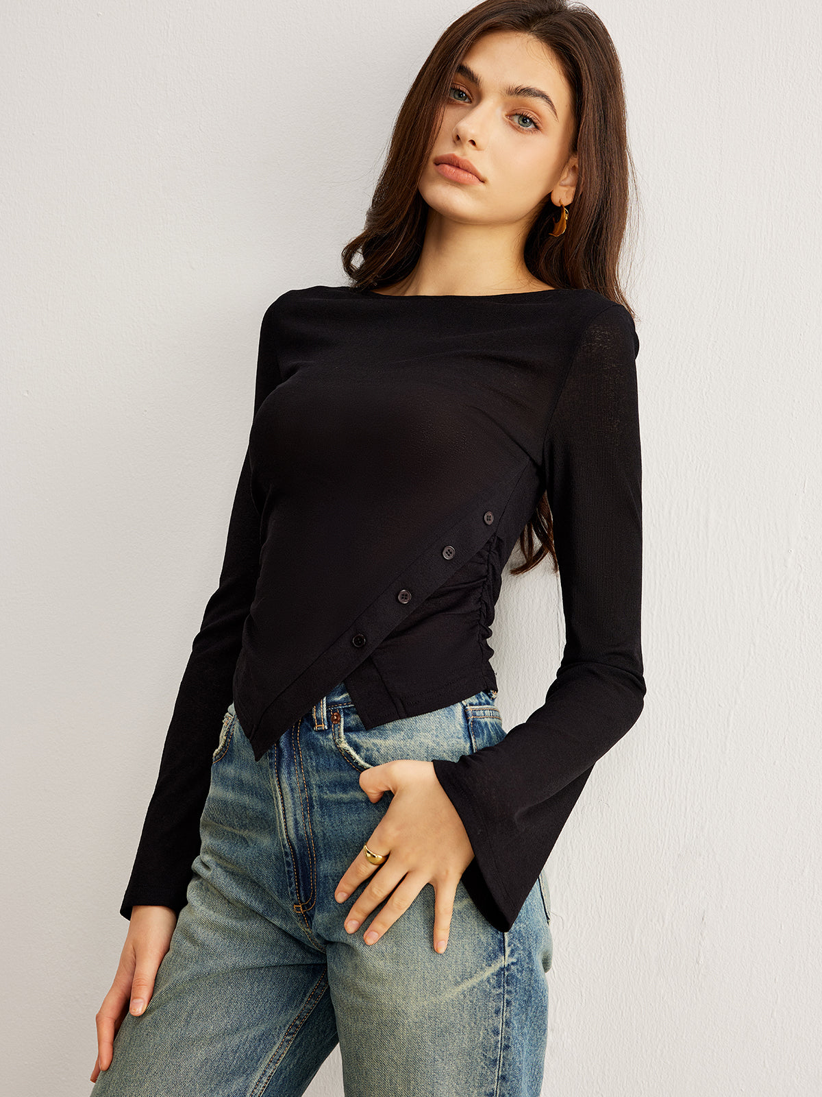 Bell Sleeve Side Button Jersey Top