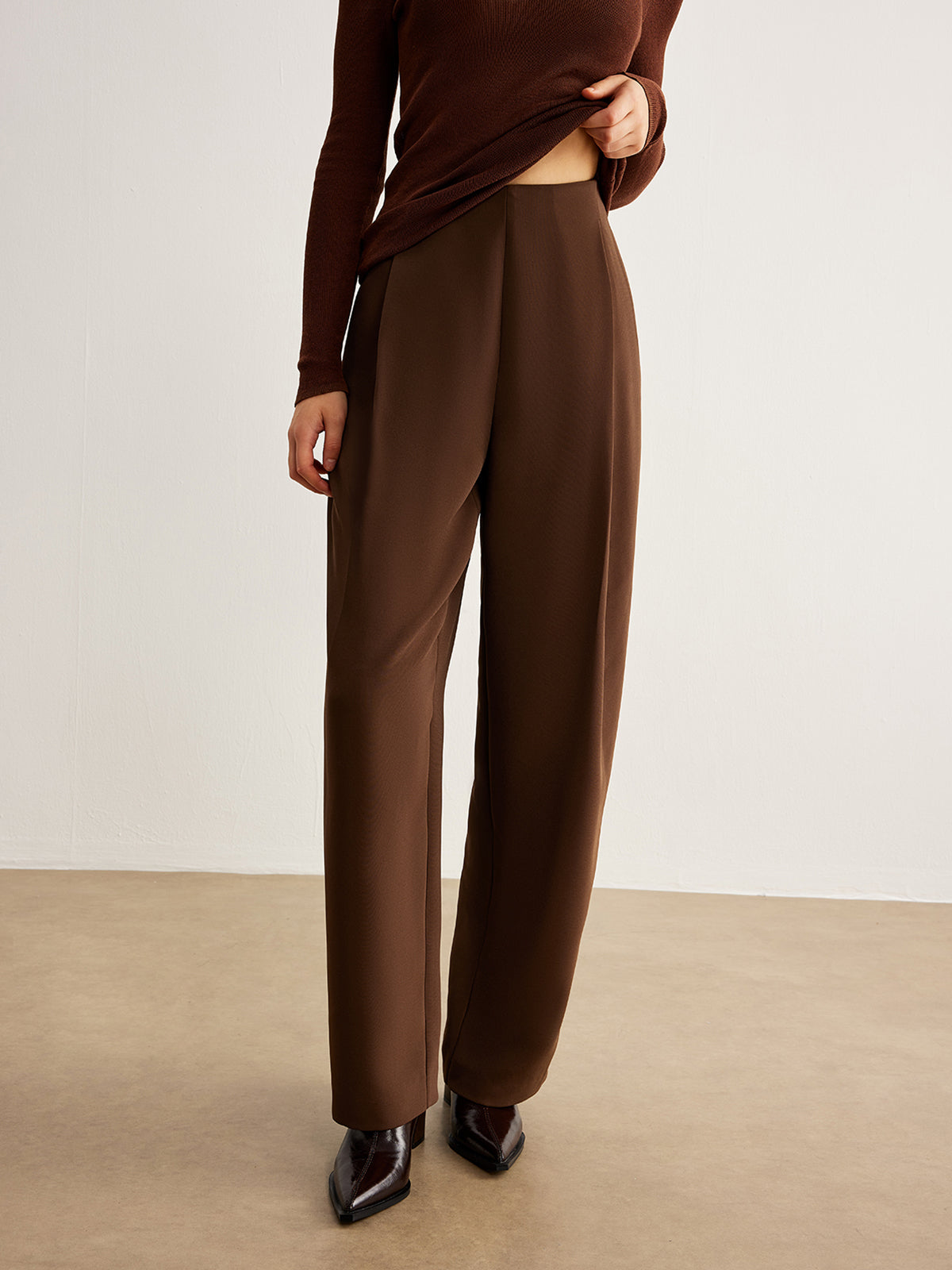 Plain Pleated Pockets Pants Without Belt