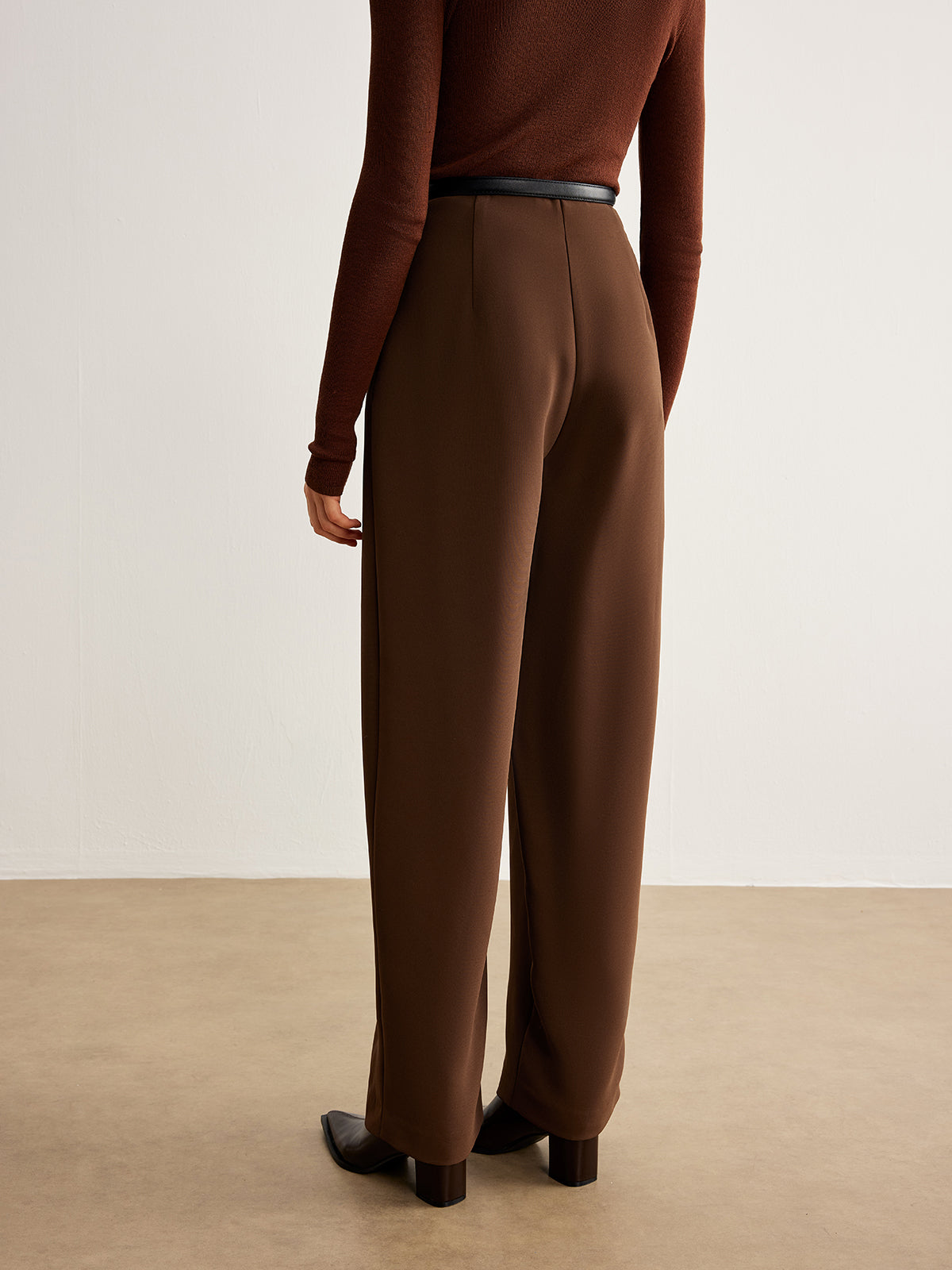 Plain Pleated Pockets Pants Without Belt