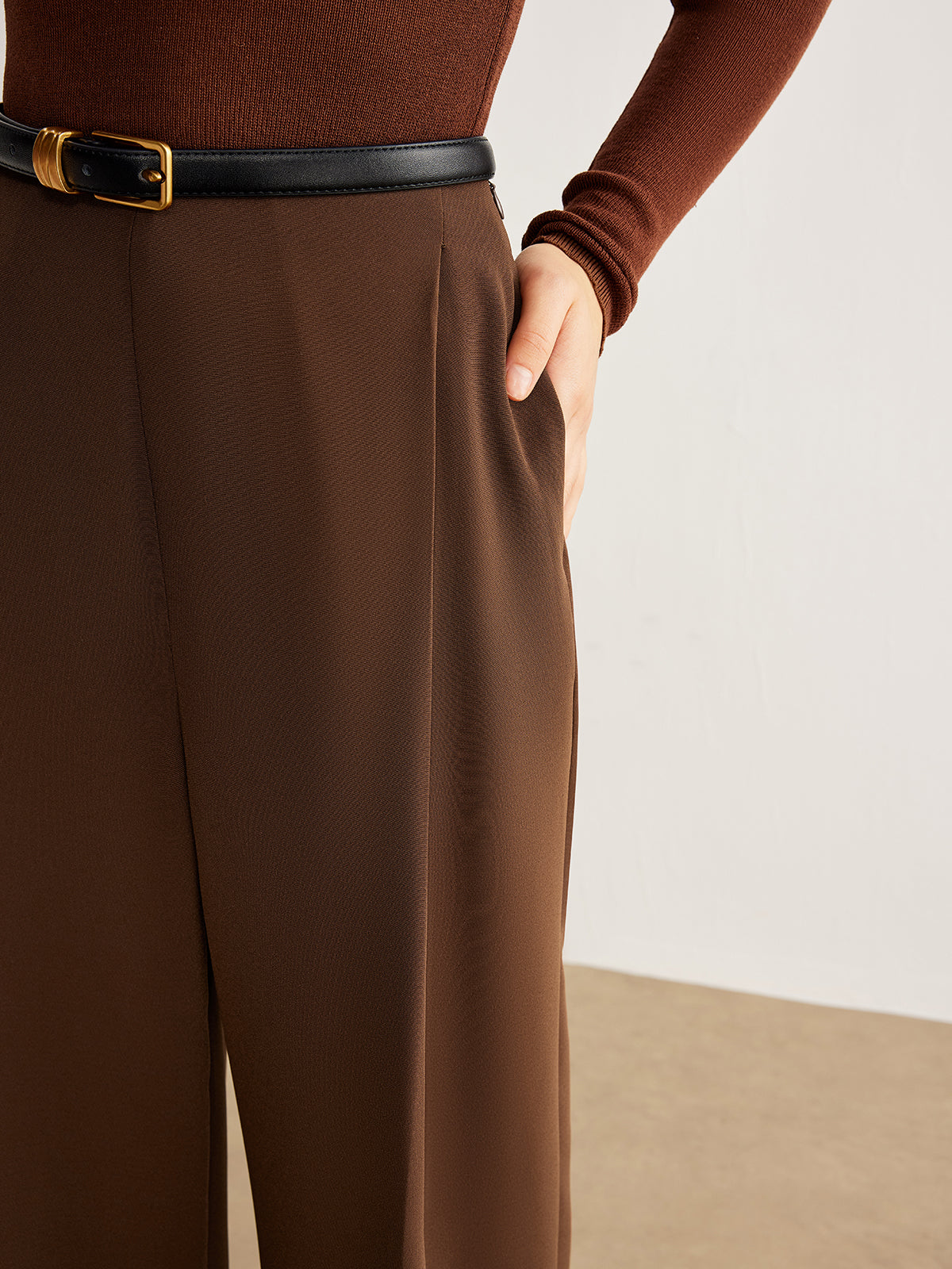 Plain Pleated Pockets Pants Without Belt