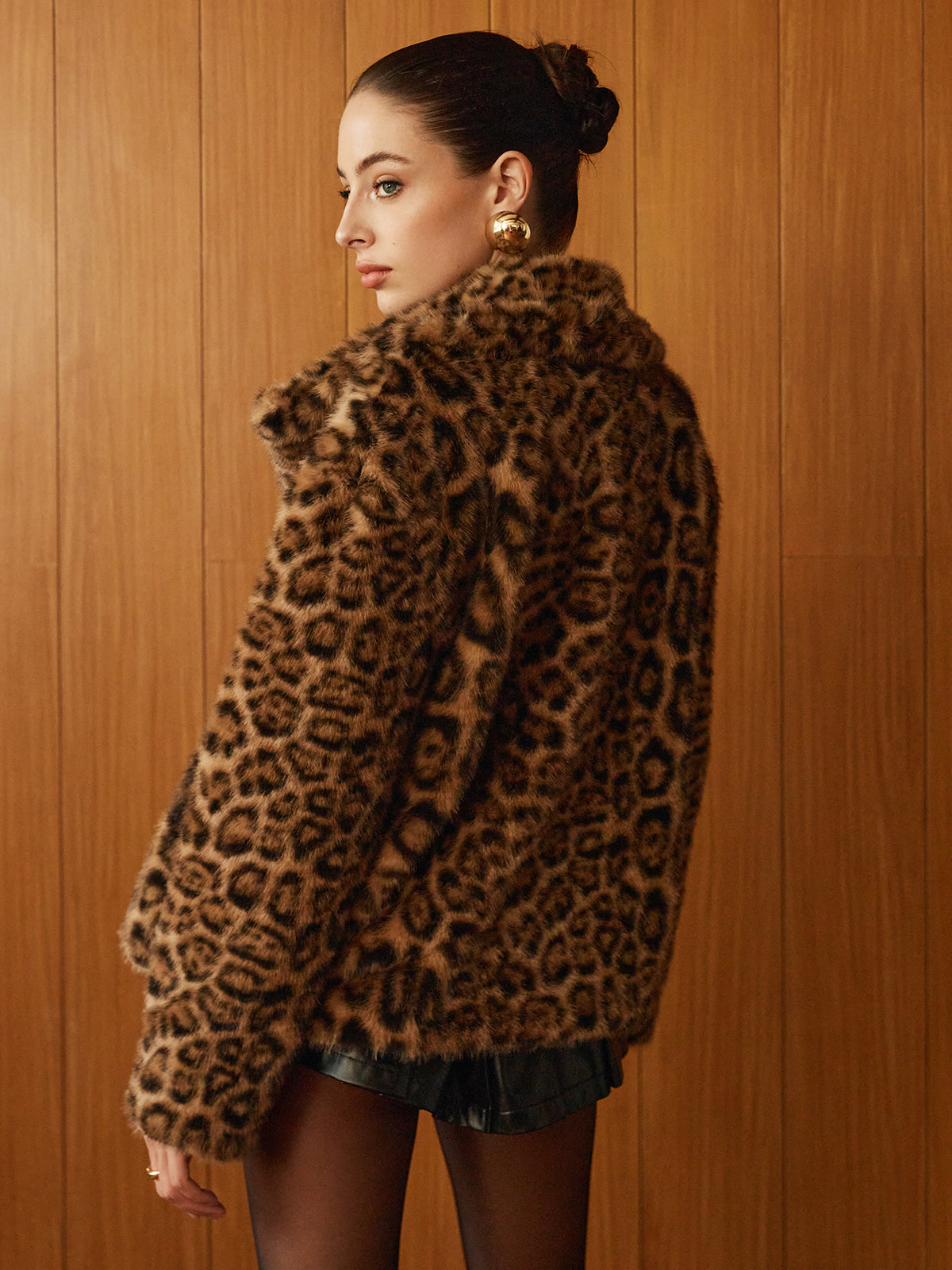 Leopard Printed Faux Fur Warm Coat