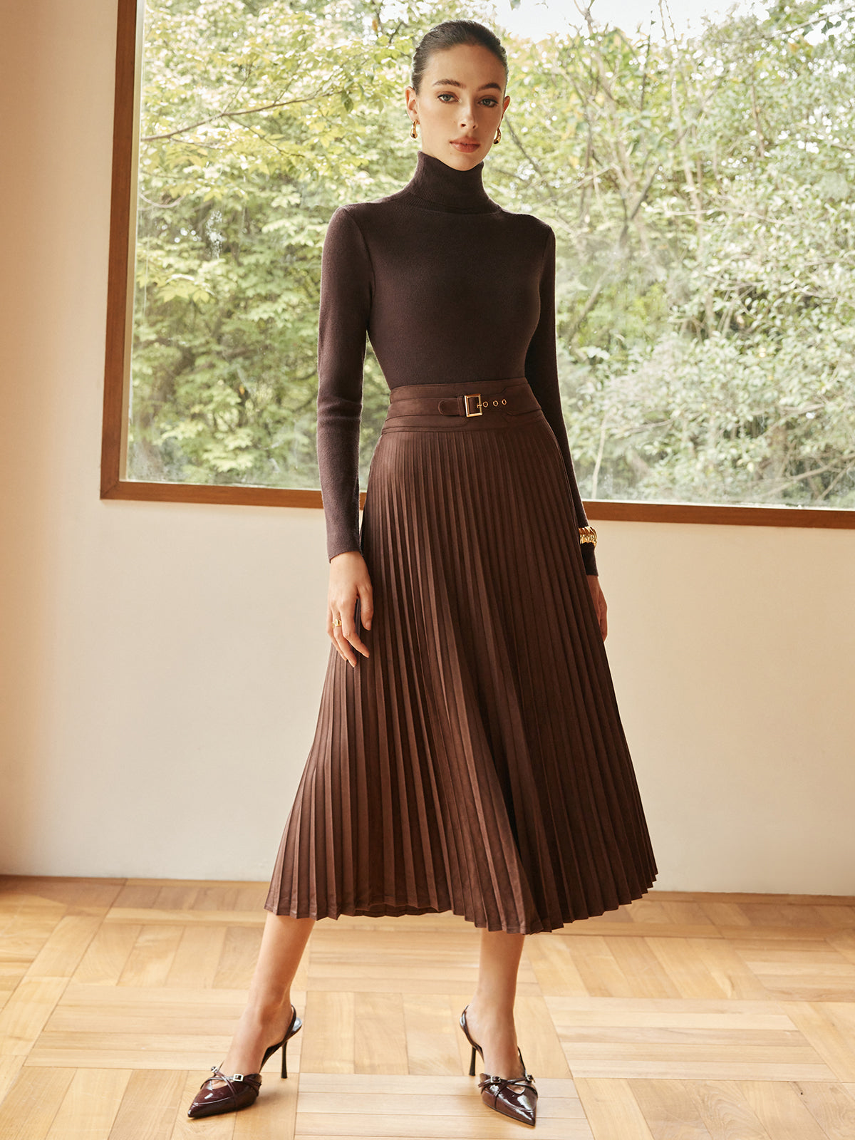 Pleated Suede Skirt