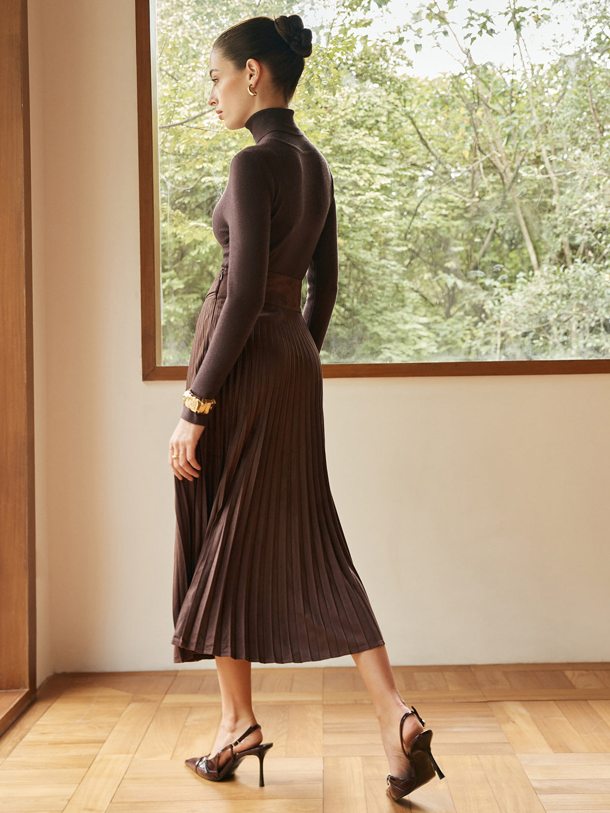 Pleated Suede Skirt