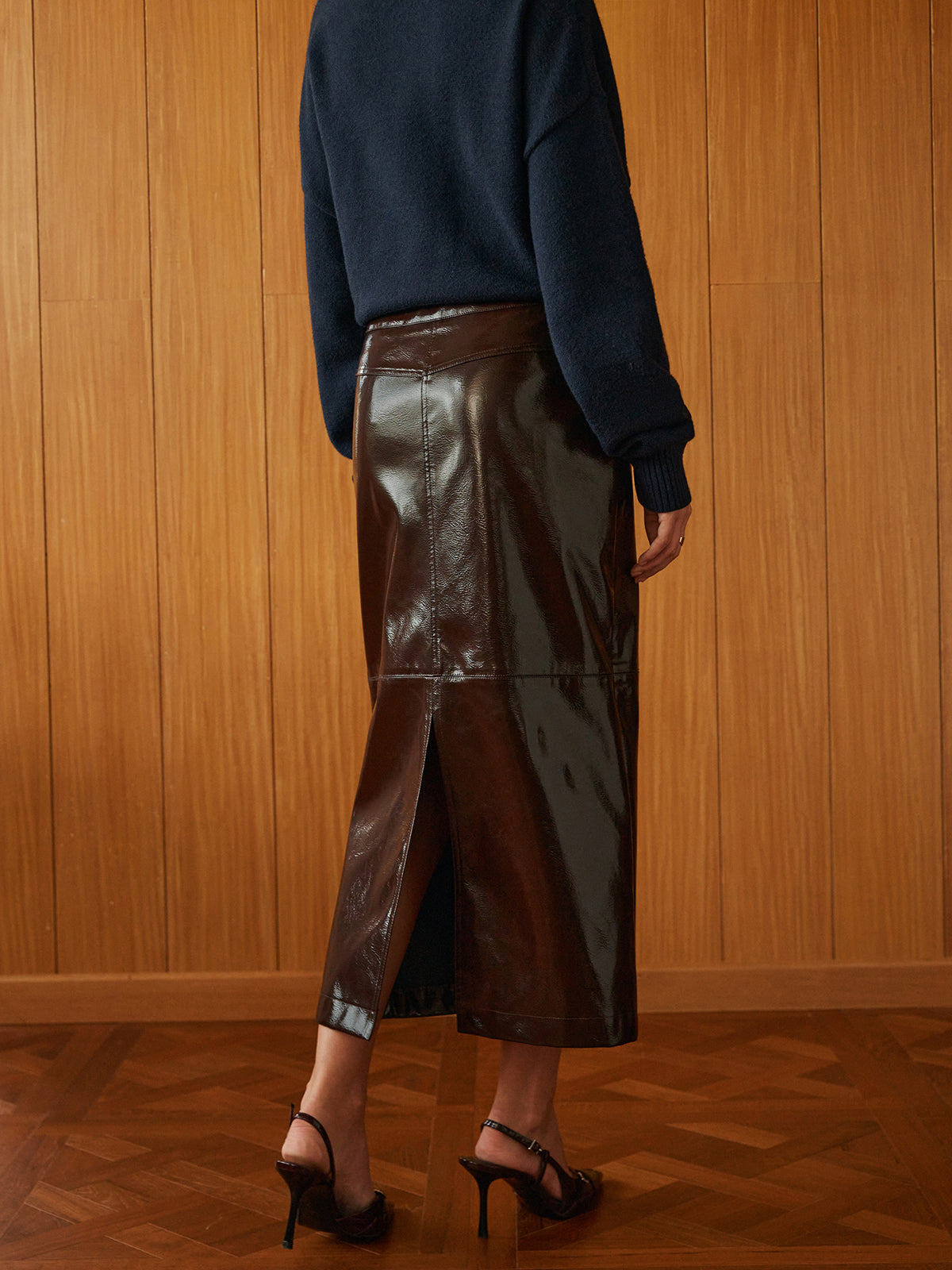 Pocket Split Faux Leather Skirt