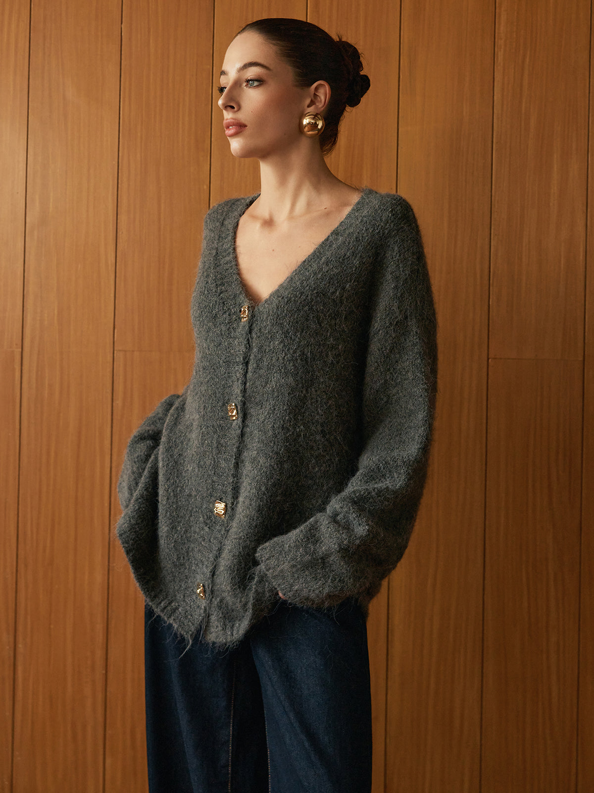 Wool-Blend Metal Button Knit Outerwear