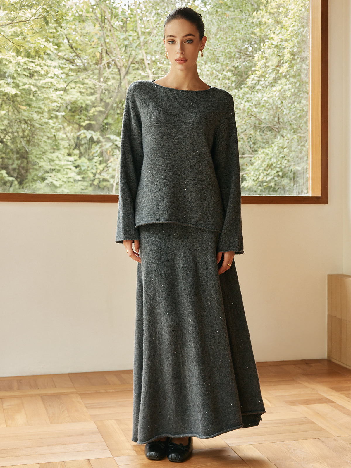 Plain Sequins Shift Sweater Co-ord