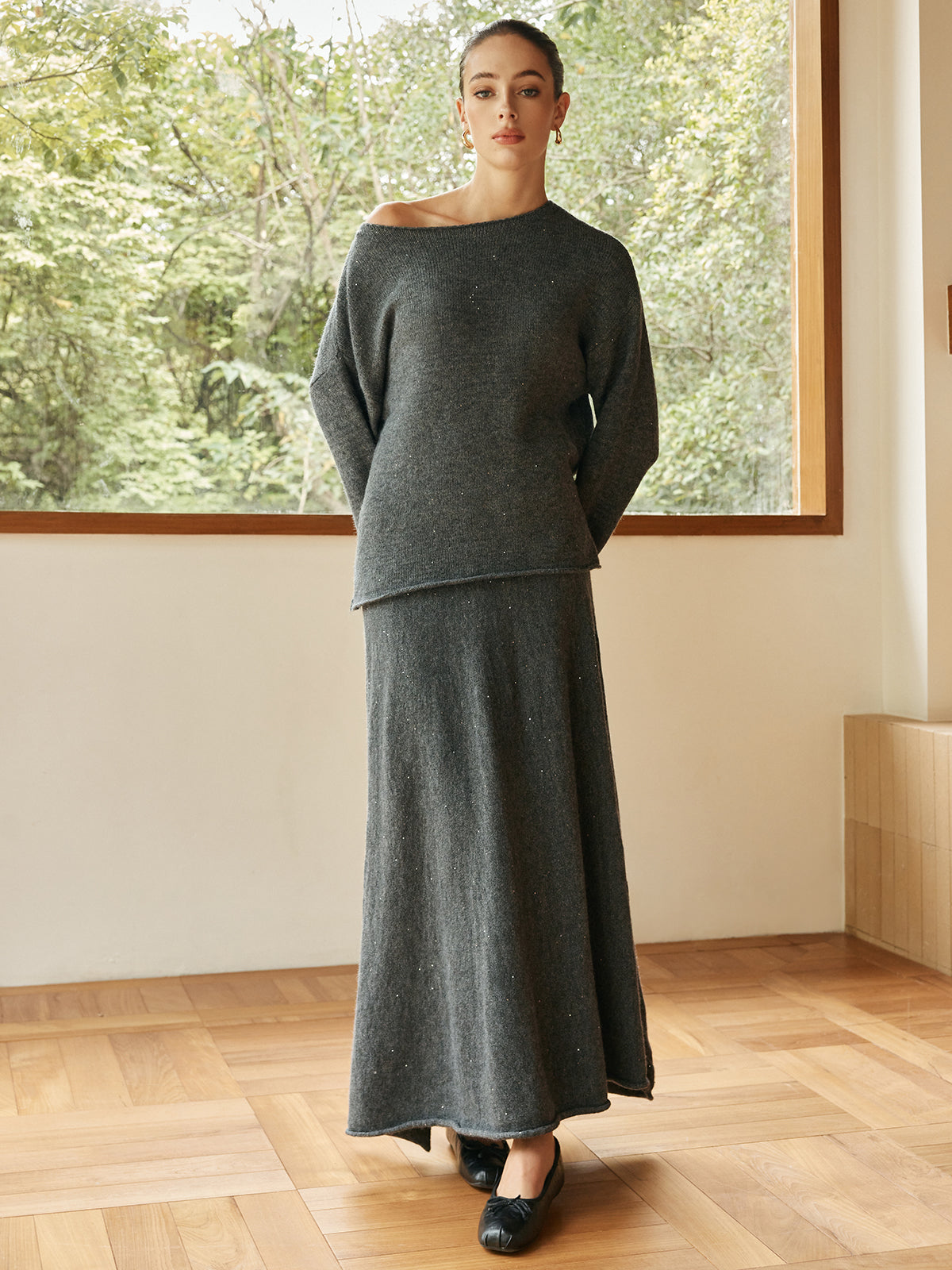 Plain Sequins Shift Sweater Co-ord