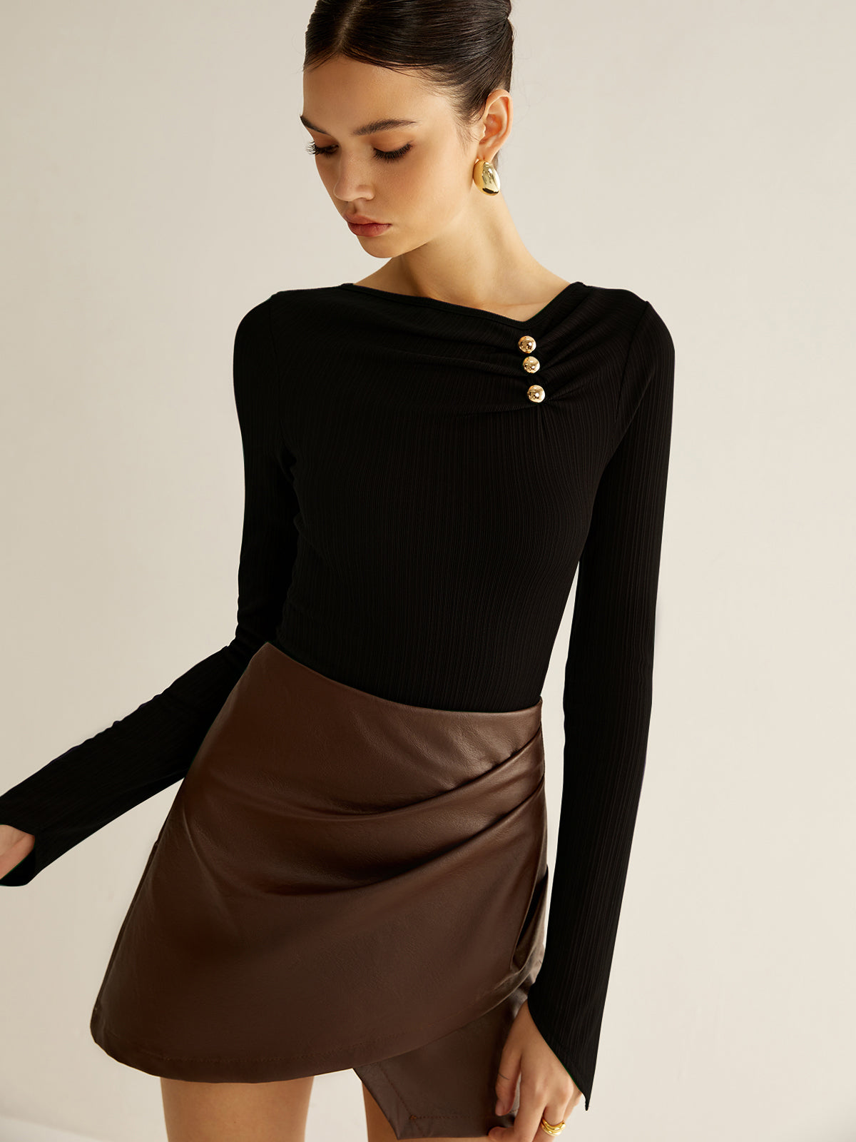 Metal Detail Pleated Blouse