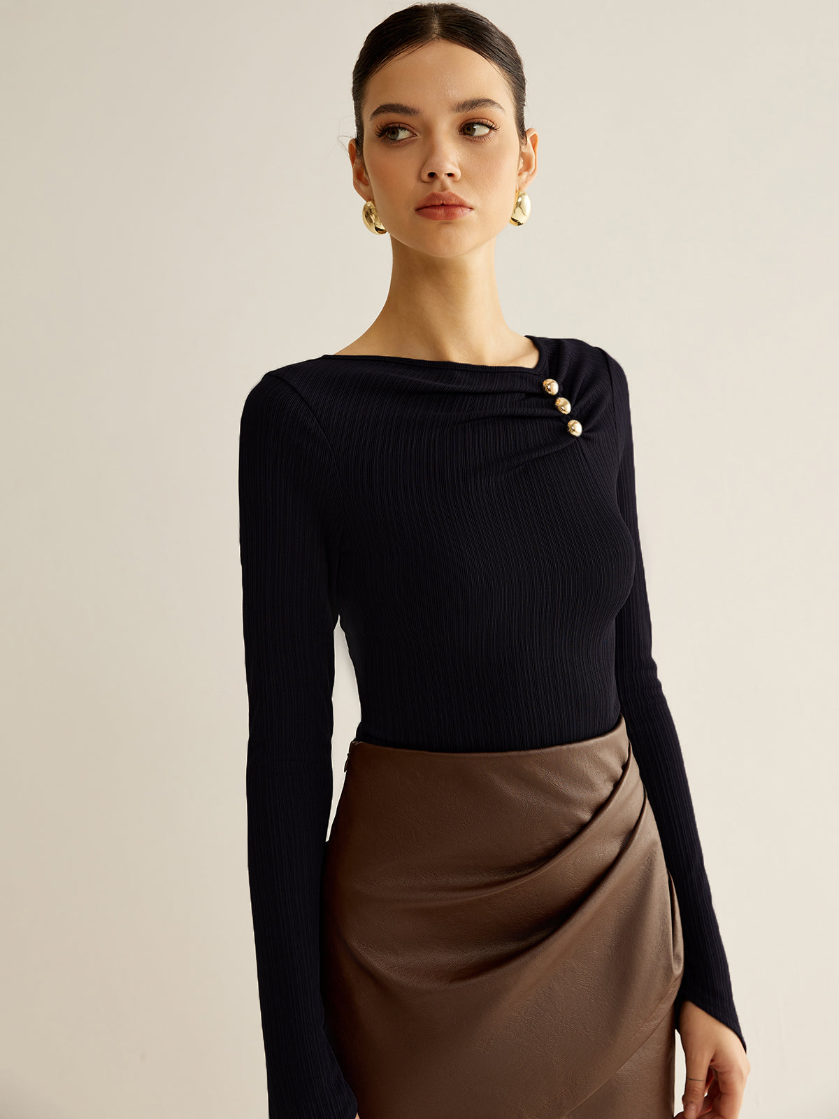 Metal Detail Pleated Blouse