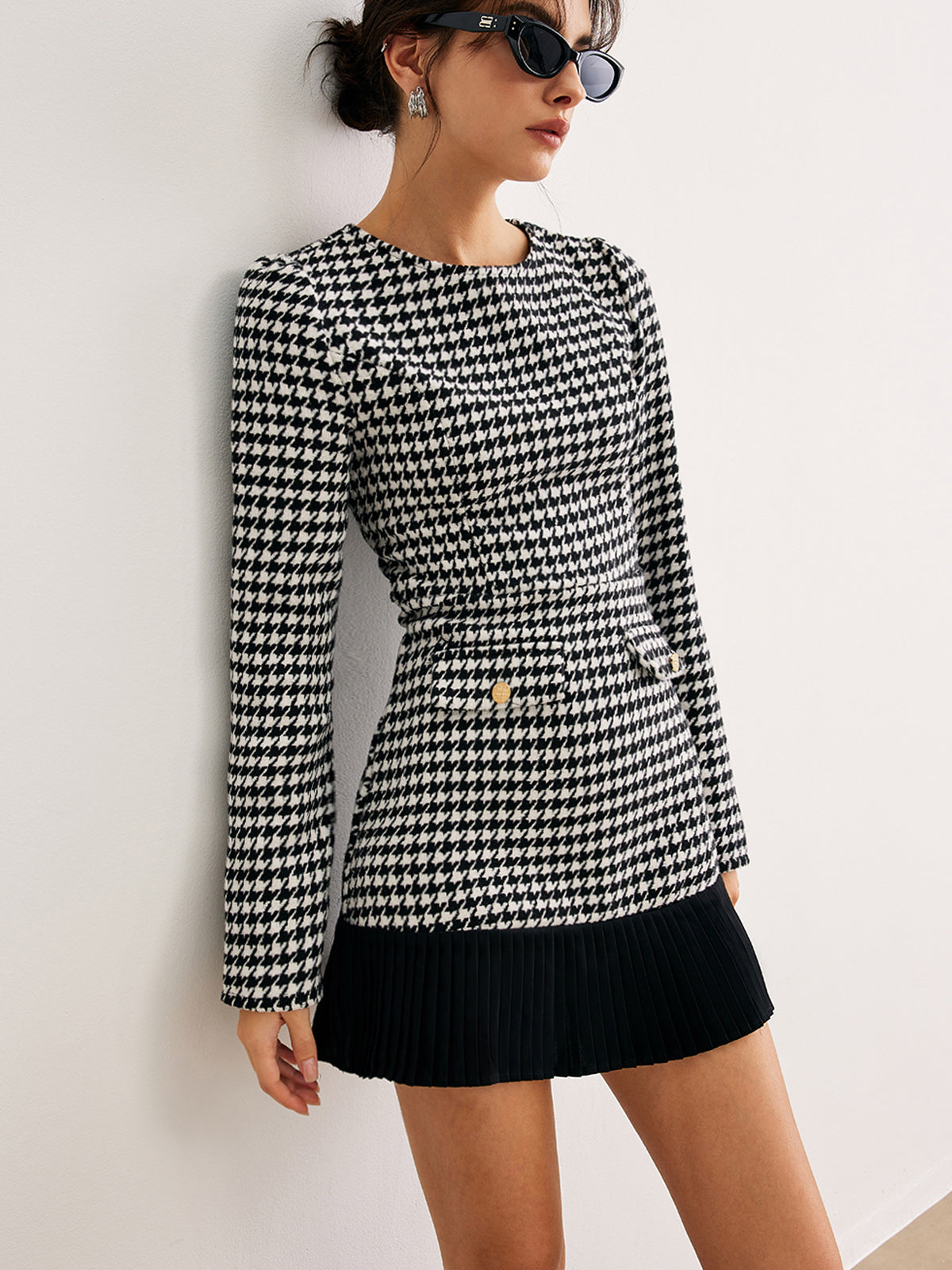 Houndstooth Panel Short Dress