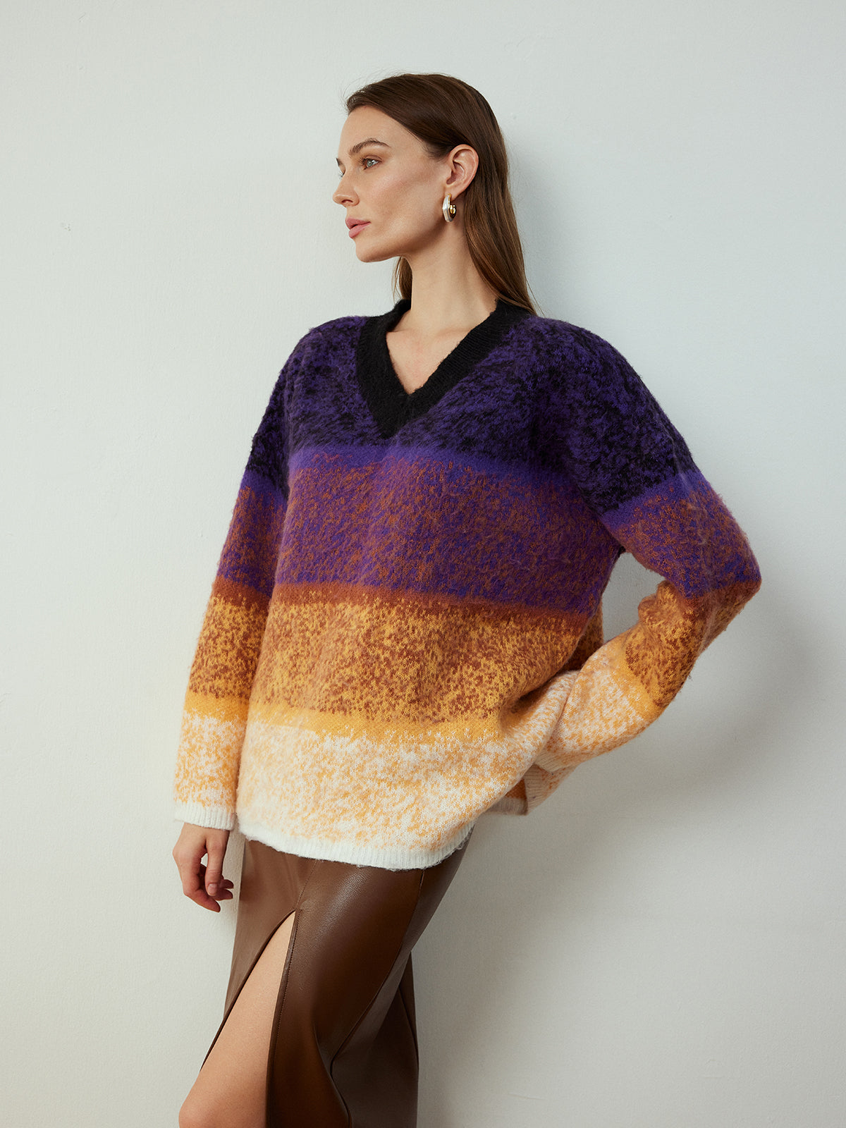 V-Neck Ombre Shift Sweater