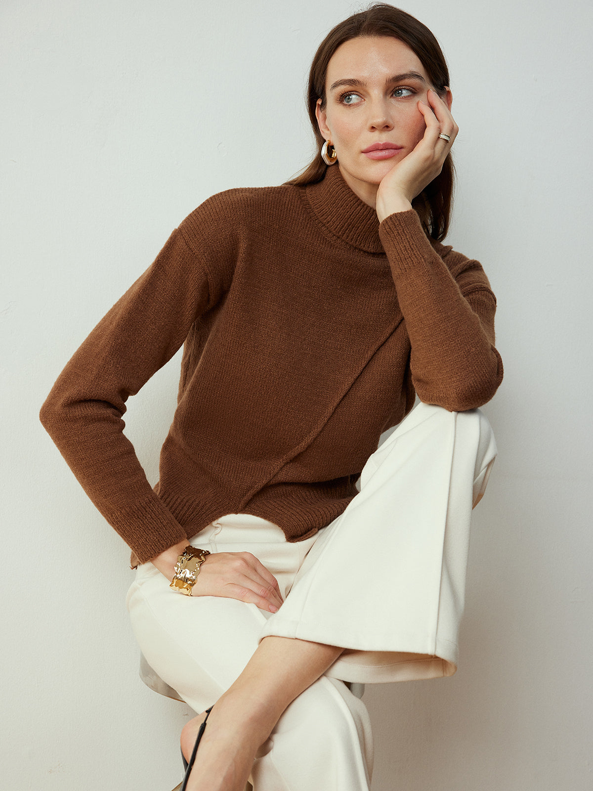 Turtleneck Side Split Short Sweater