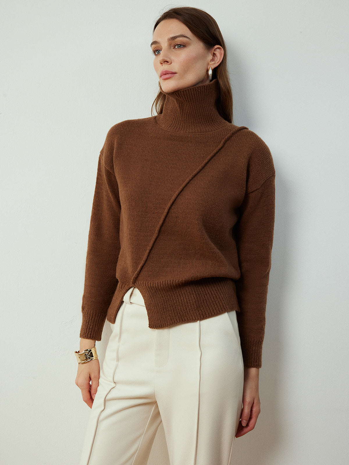 Turtleneck Side Split Short Sweater