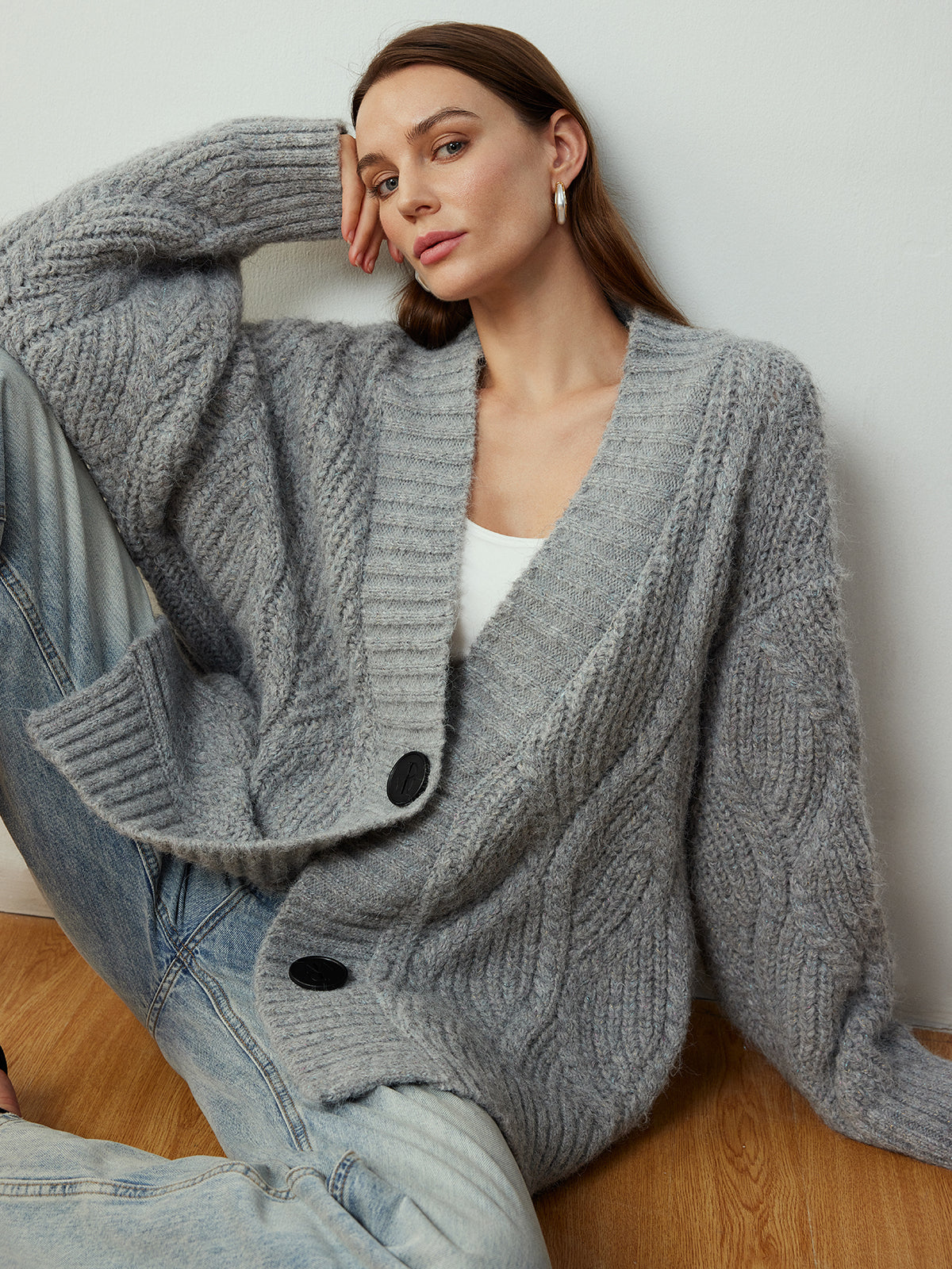 Cable-Knit Shift Button Cardigan