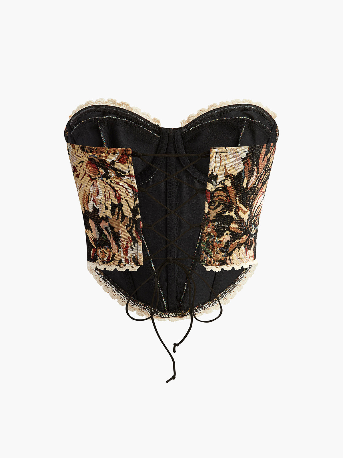 Retro Printed Structured Drawstring Corset