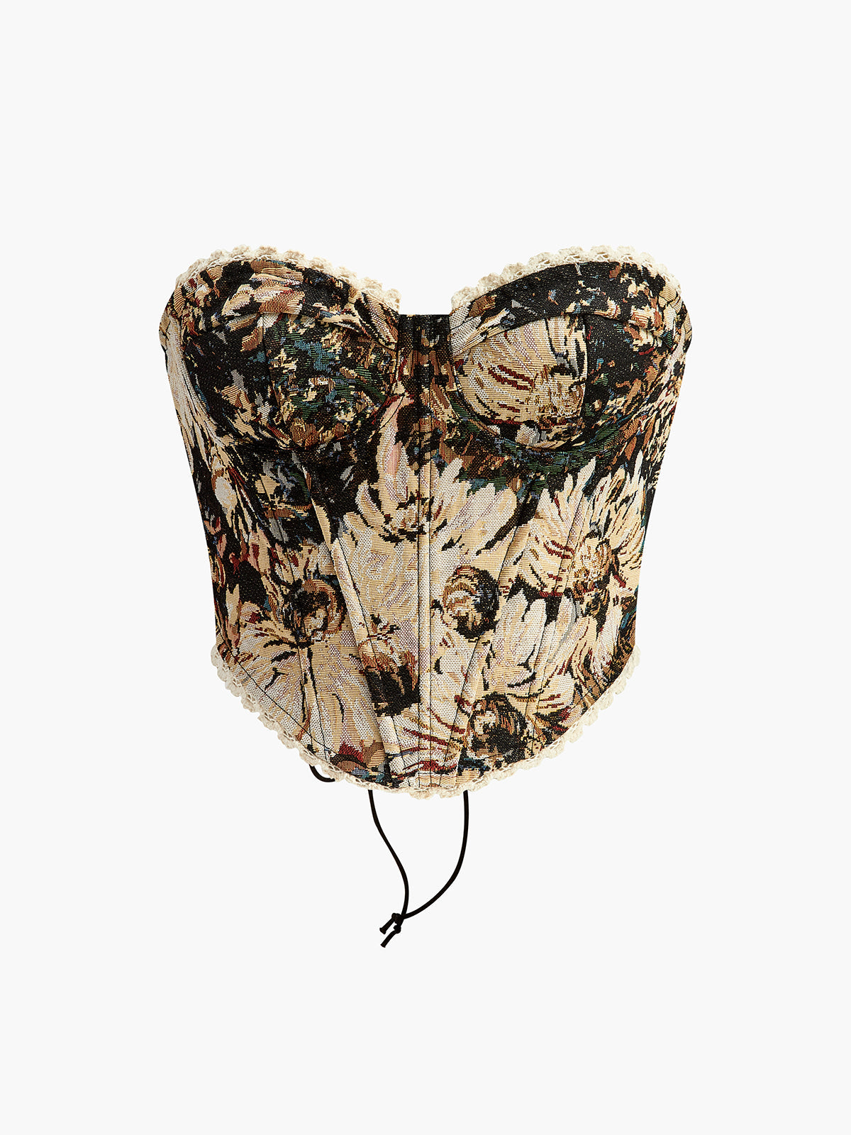 Retro Printed Structured Drawstring Corset