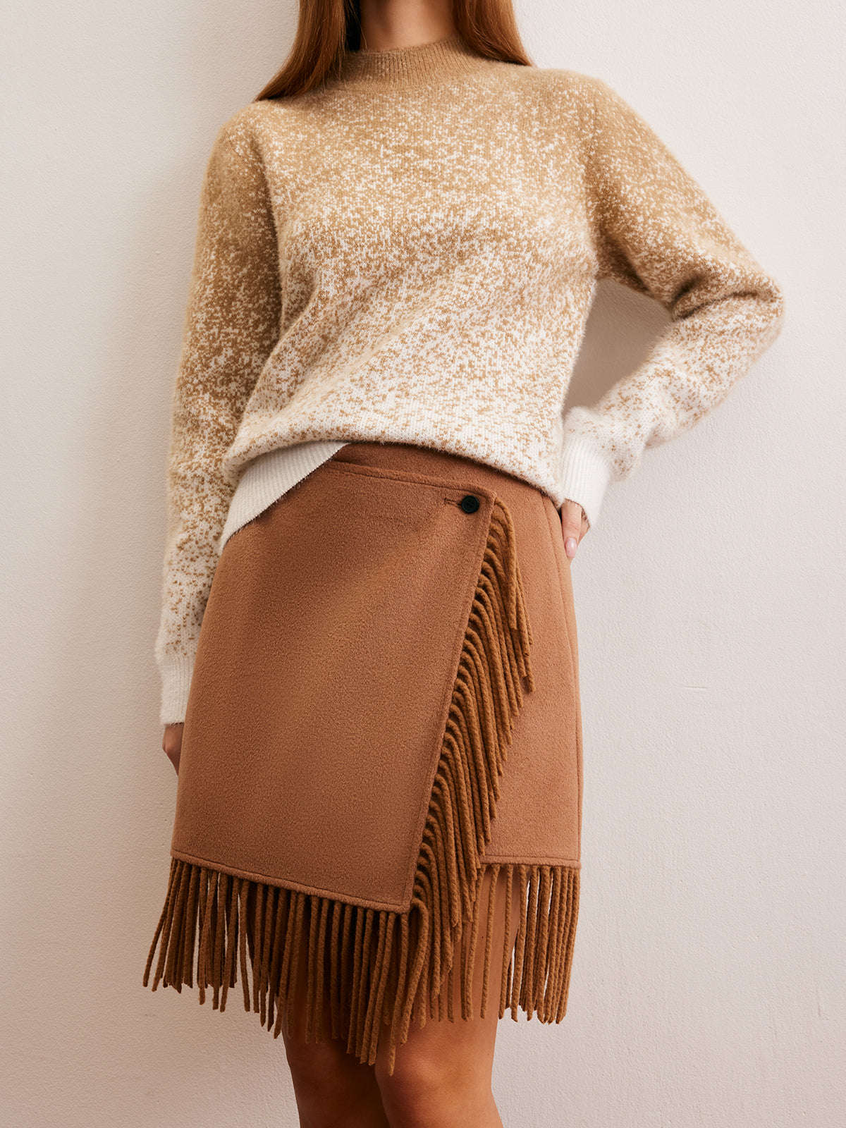 Wool-Blend Button Tassel Mini Skirt