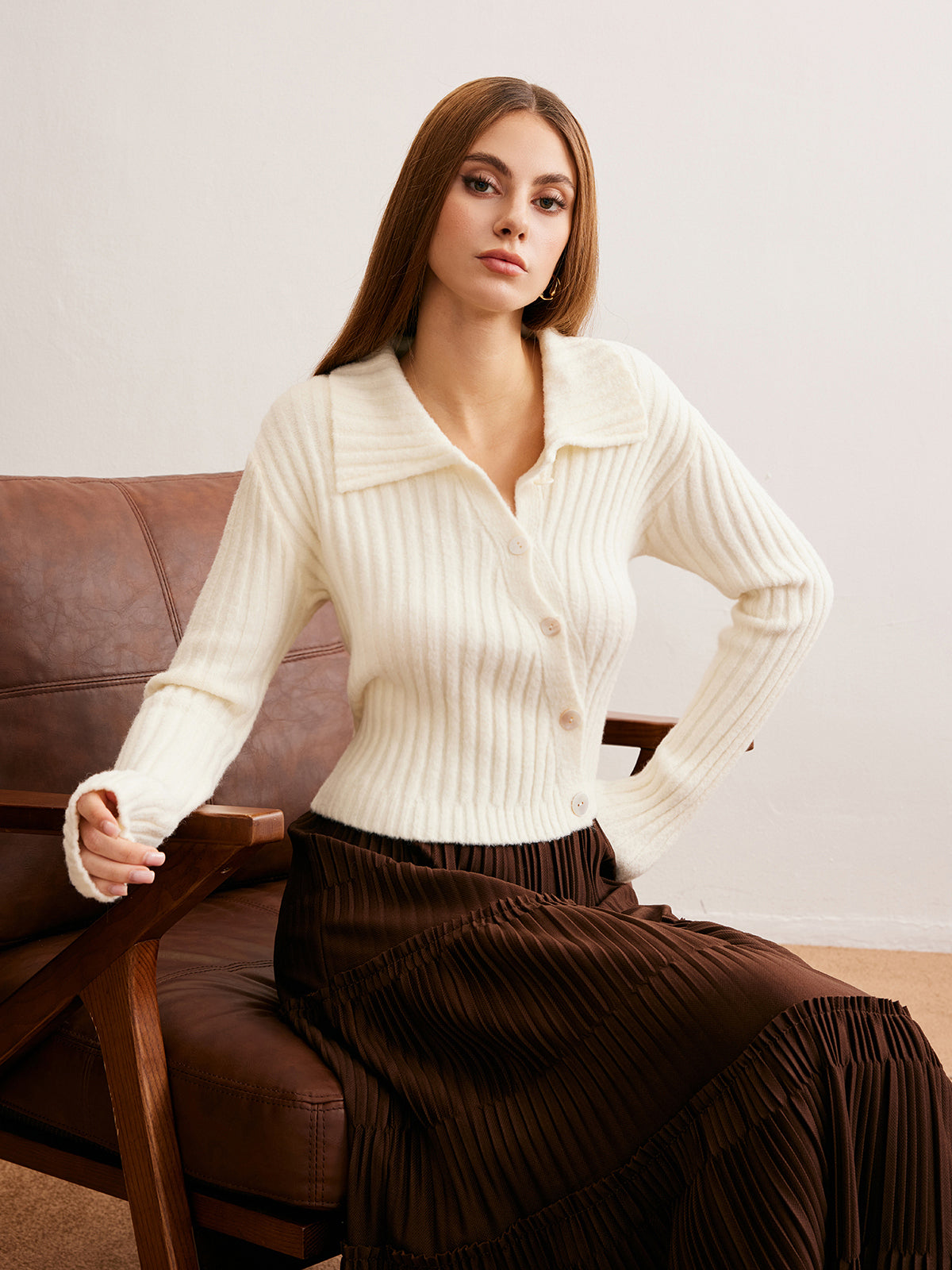 Romance Asymmetrical Button Polo Knit Top