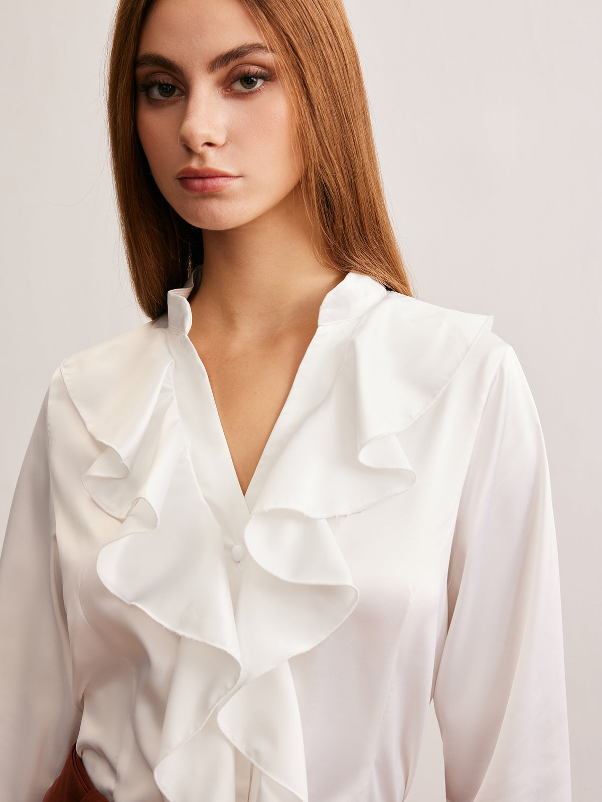 V-Neck Ruffle Thin Shirt