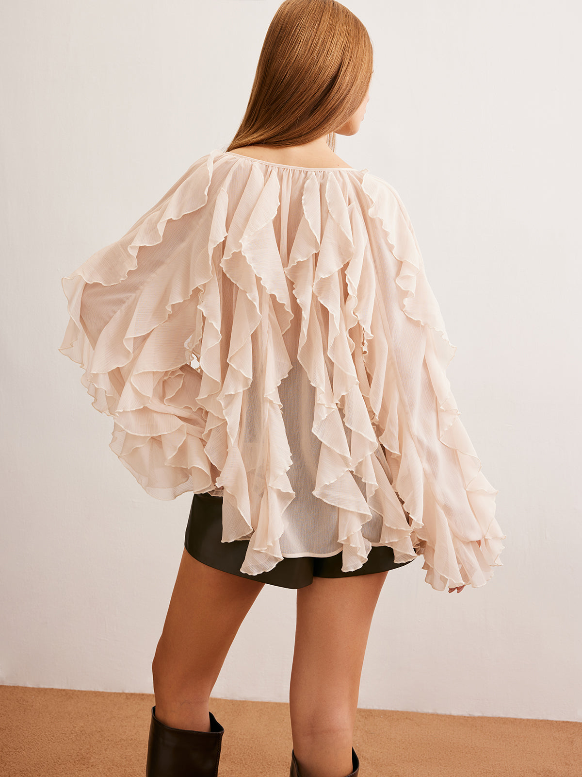 Tie Front Ruffle Chiffon Top