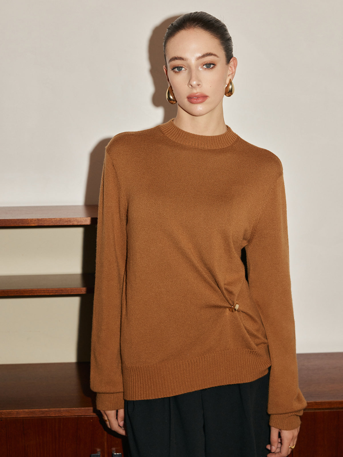 Wool-Blend Metal Knotted Sweater