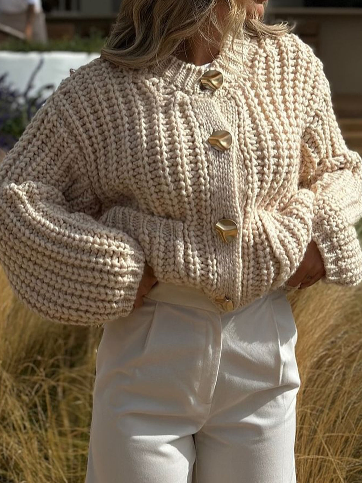 Plain Button Chunky Cardigan