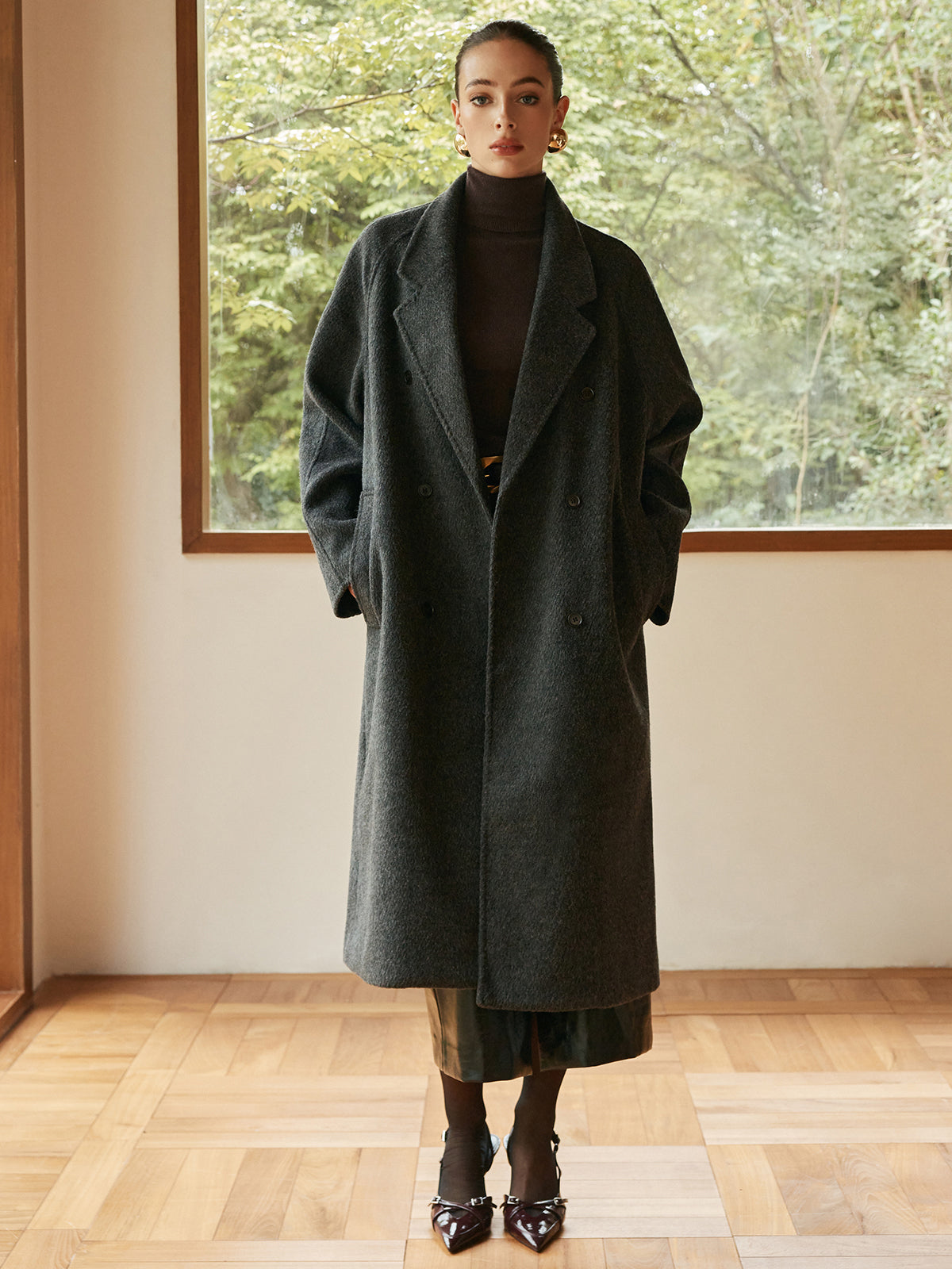 Elegant Wool-Blend Long Coat