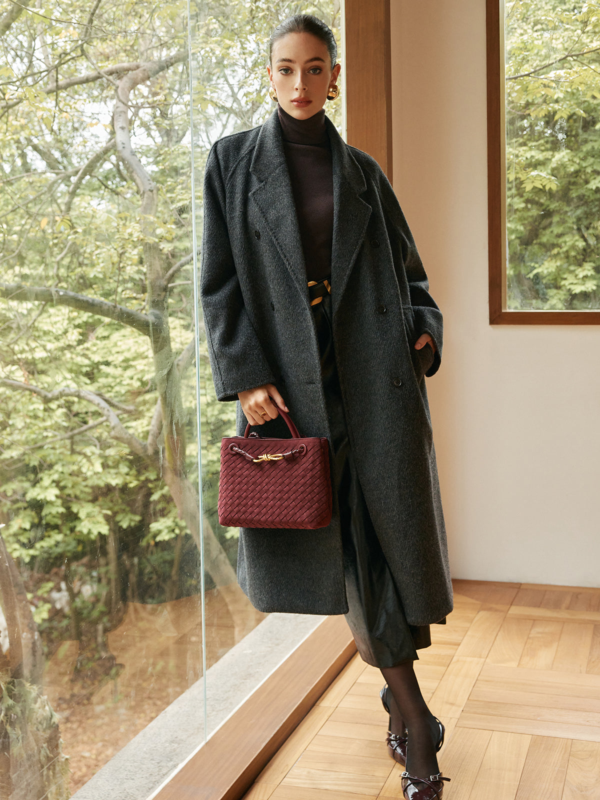 Elegant Wool-Blend Long Coat