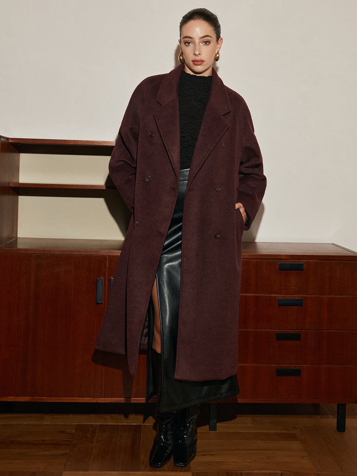 Elegant Wool-Blend Long Coat