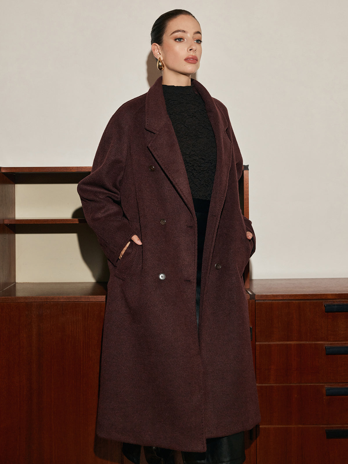 Elegant Wool-Blend Long Coat