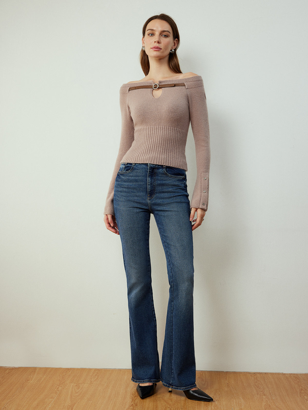 Detachable Belt Cinched Knit Top