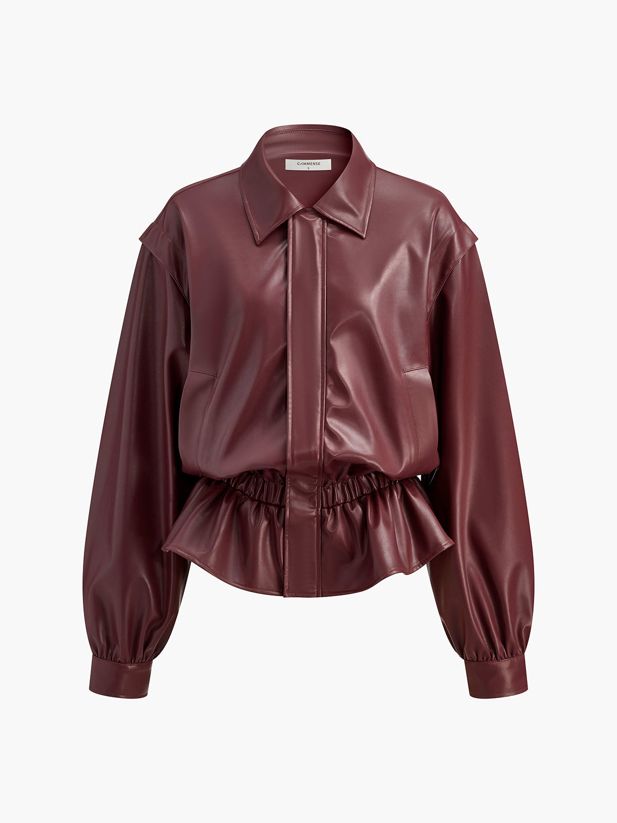 Faux Leather Ruffle Polo Jacket