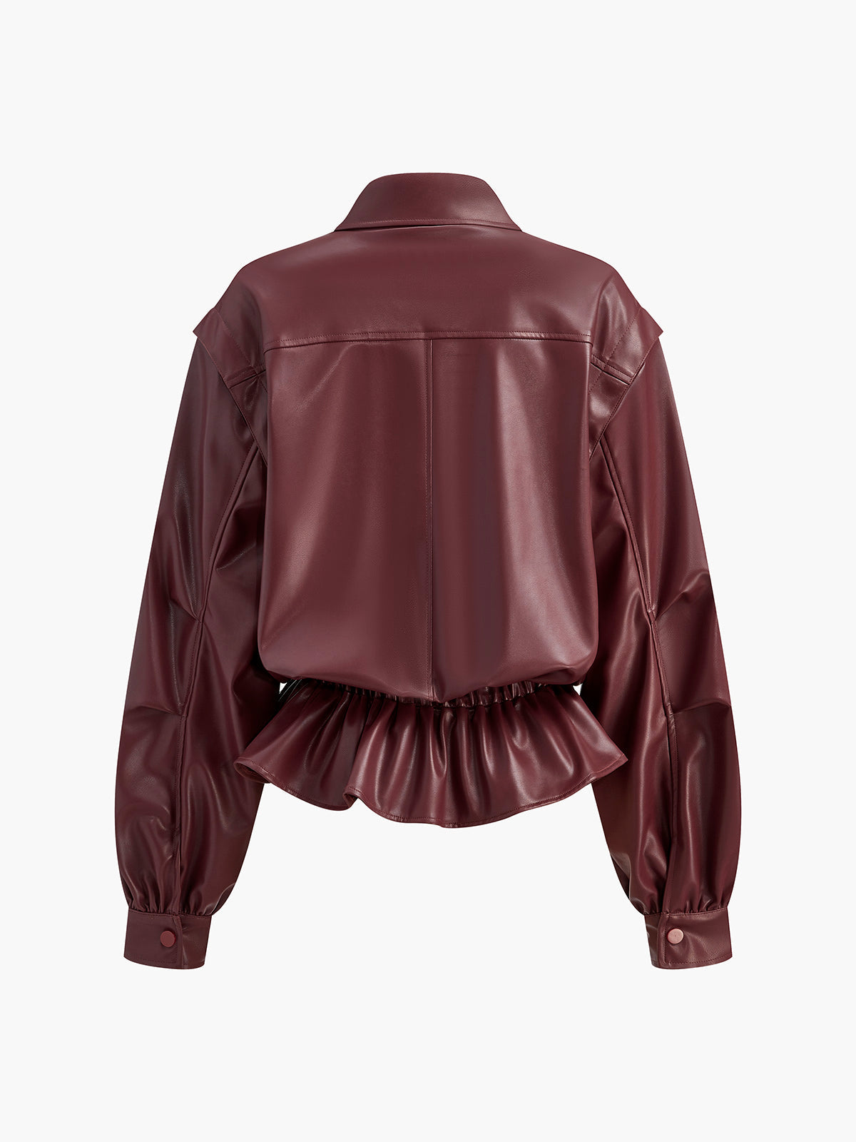 Faux Leather Ruffle Polo Jacket