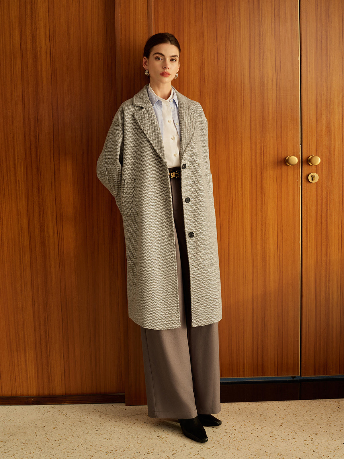 Elegant Plain Button Long Coat