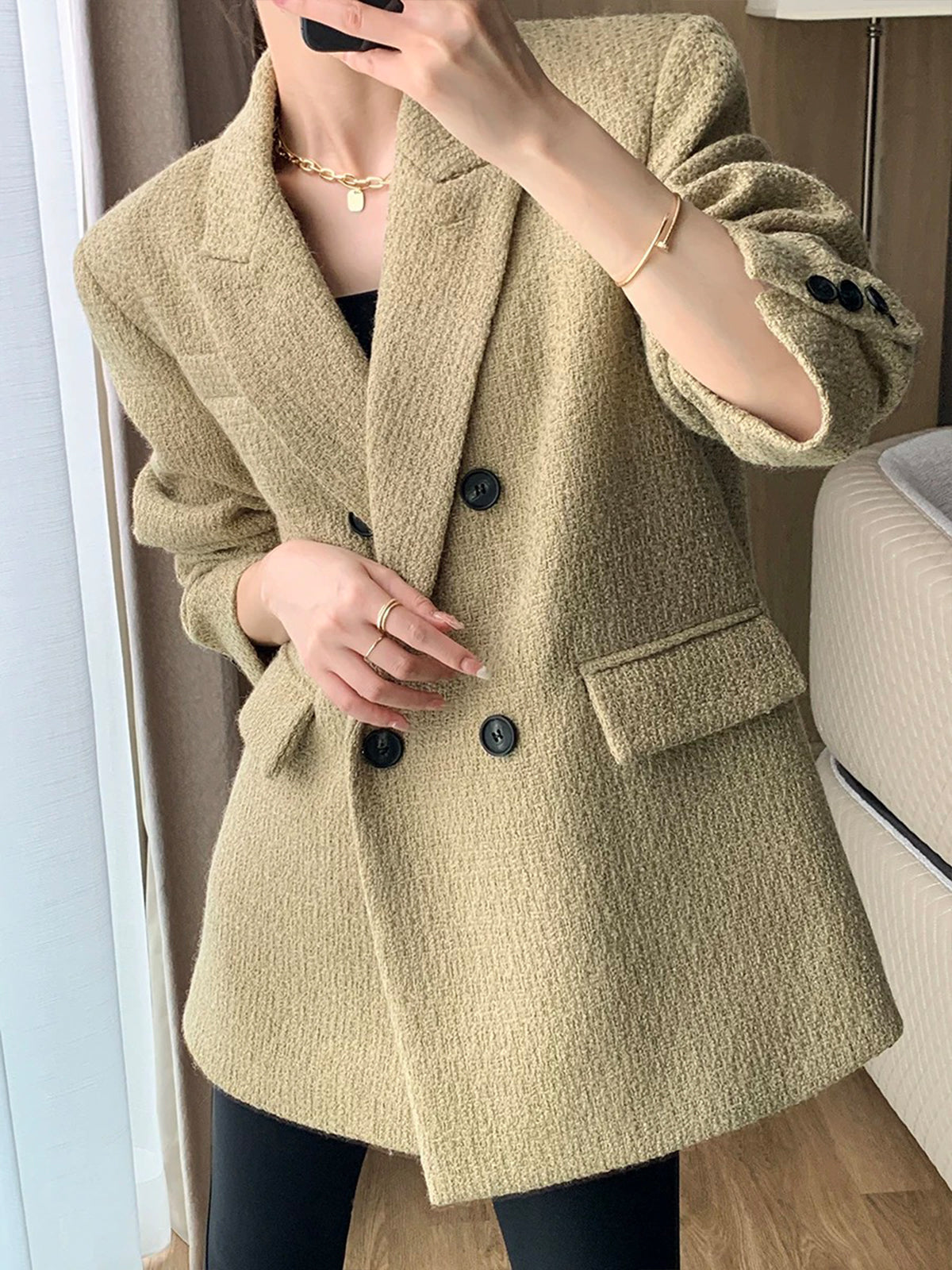 Textured Tweed Quilted Blazer