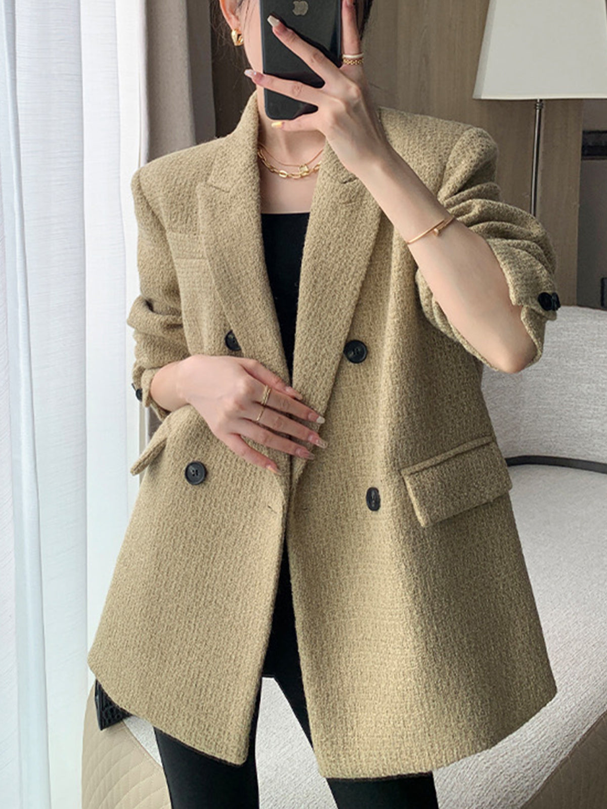 Textured Tweed Quilted Blazer