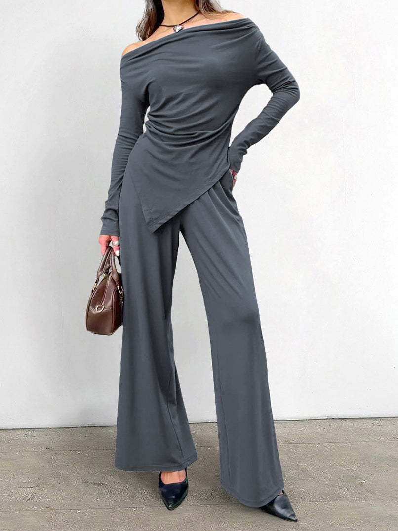 Asymmetrical Ruched Jersey Pants Set