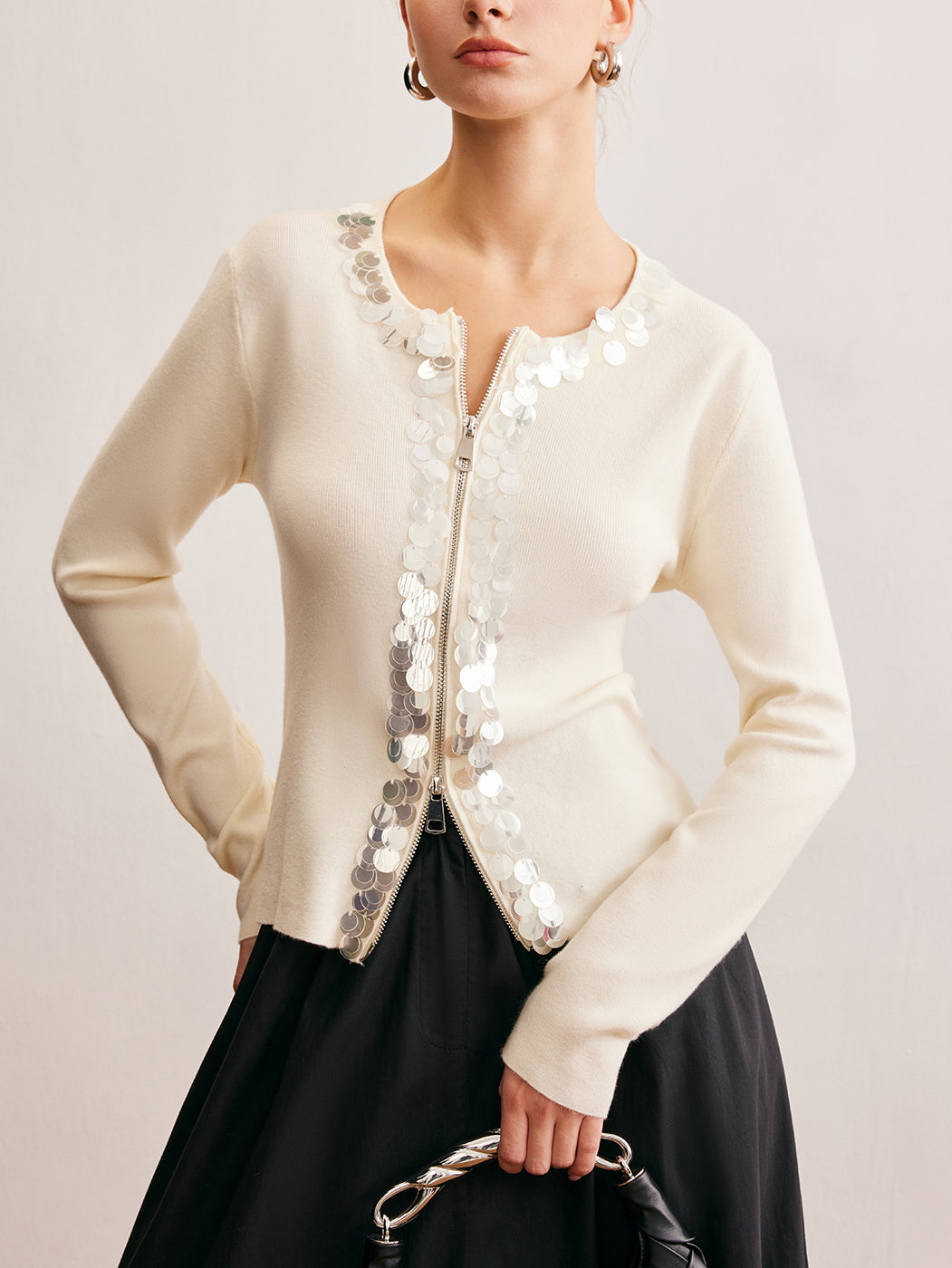 Two-Way Zip Sequins Cardigan