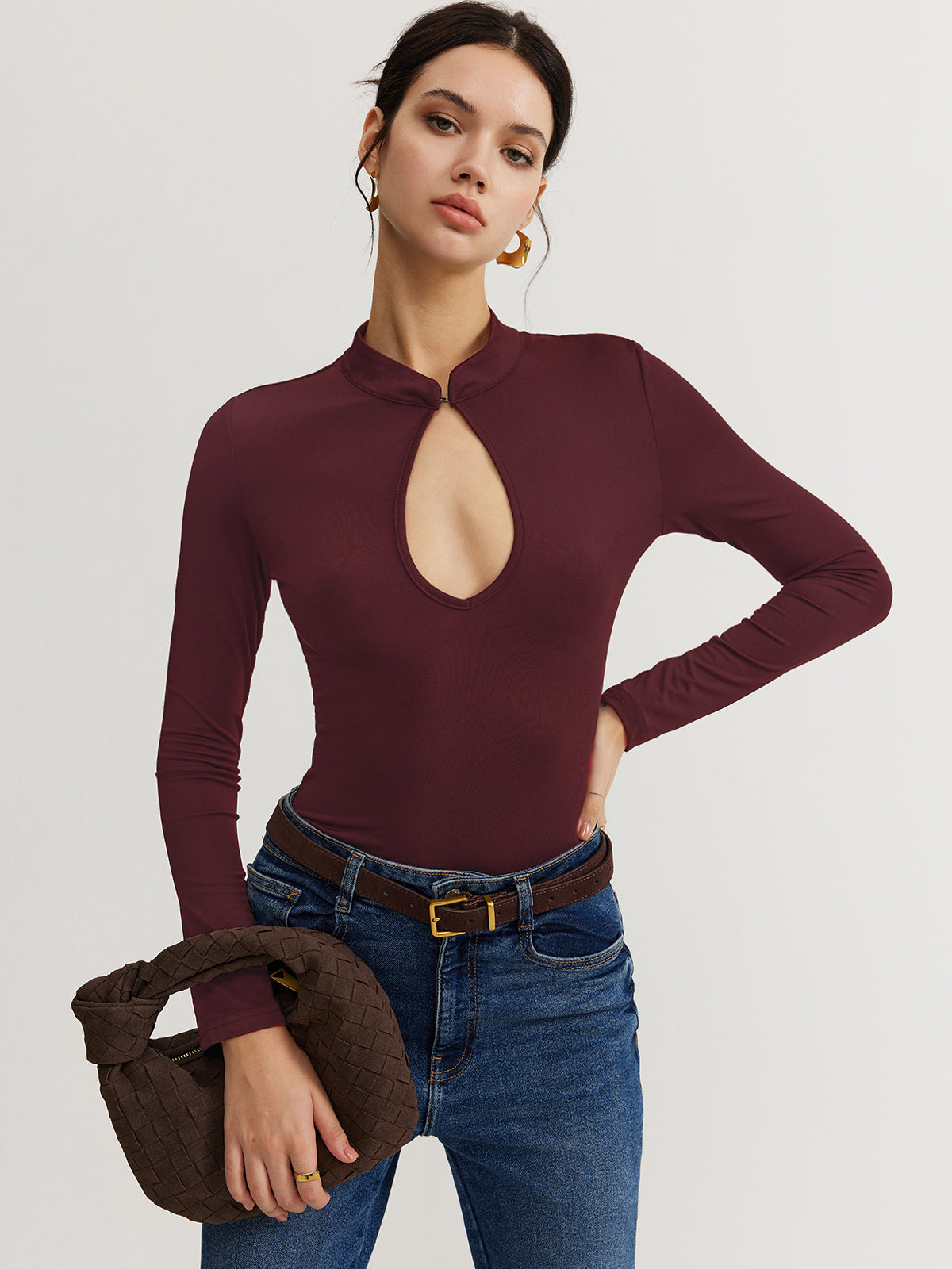 Keyhole Neckline Thin Bodysuit