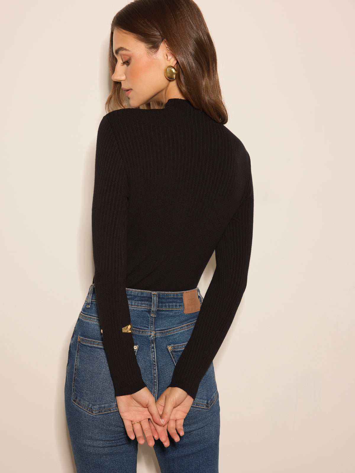 Ribbed Sheer-Detail Skinny Sweater