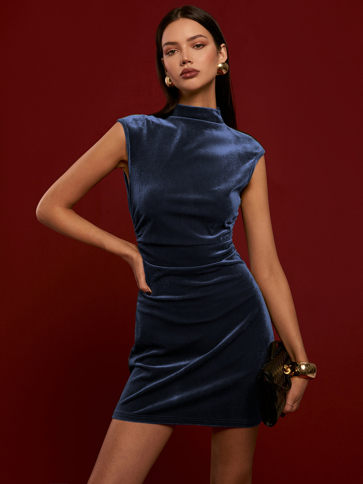 Mock Neck Sleeveless Satin Dress