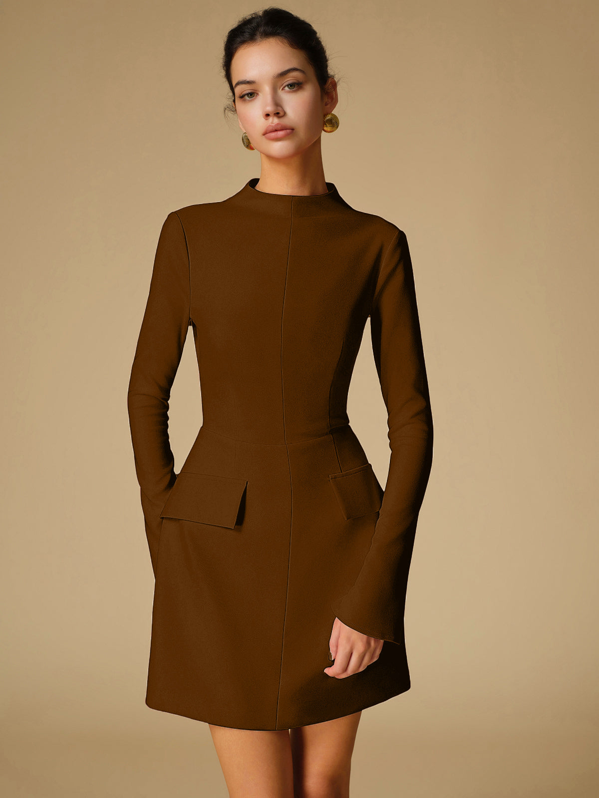 Minimalist Plain Mock Neck Dress