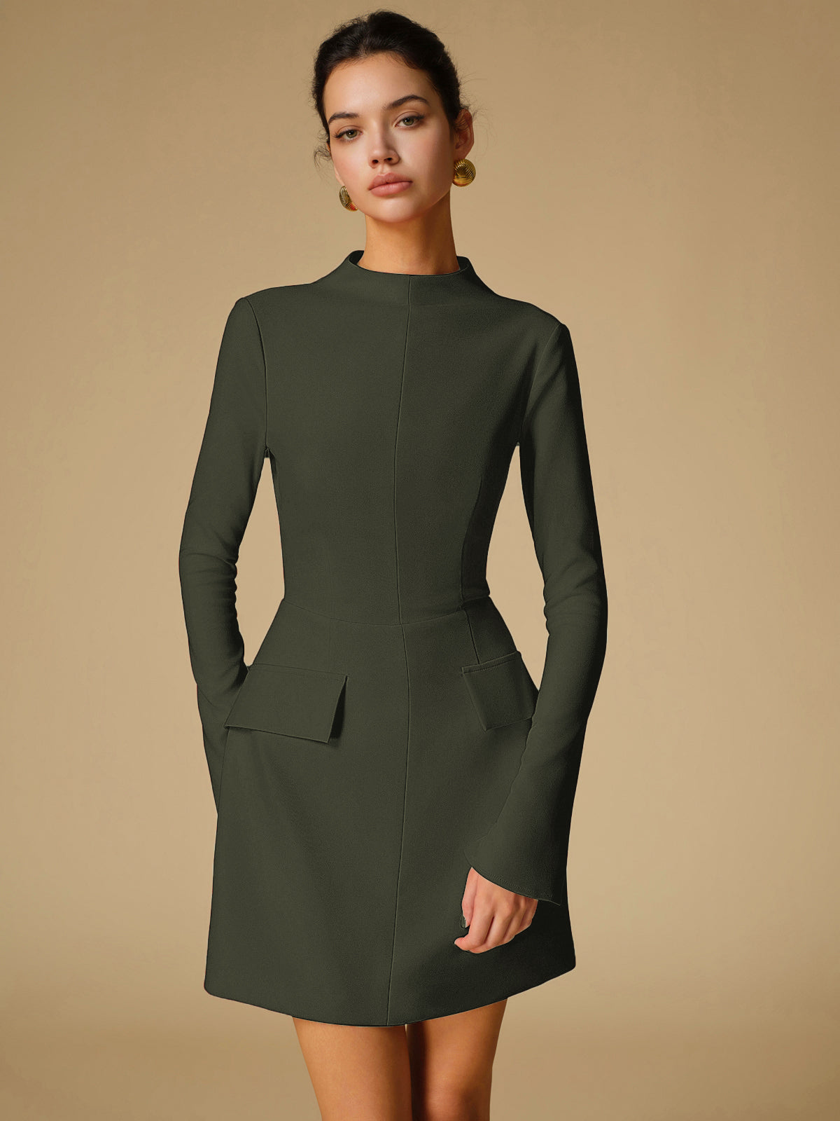 Minimalist Plain Mock Neck Dress