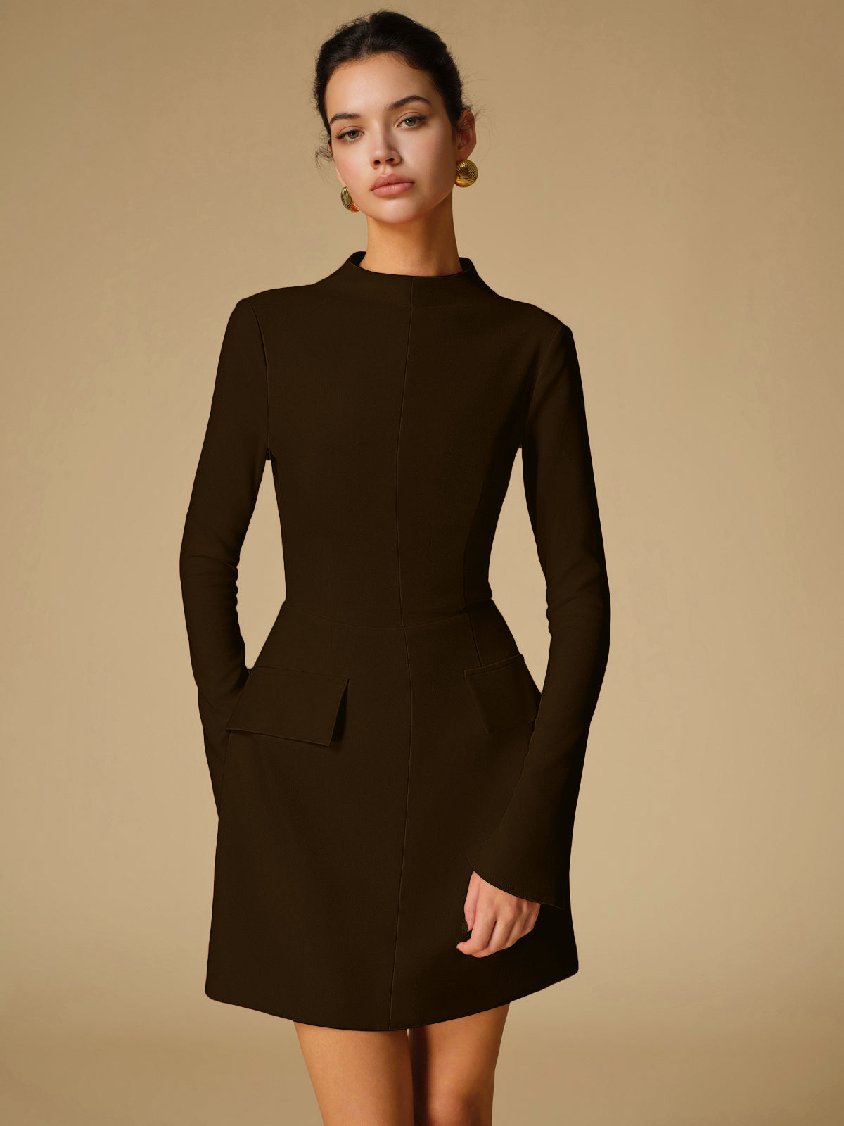 Minimalist Plain Mock Neck Dress