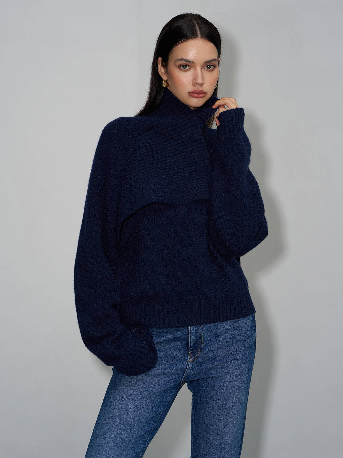 Asymmetrical Turtleneck Plain Sweater